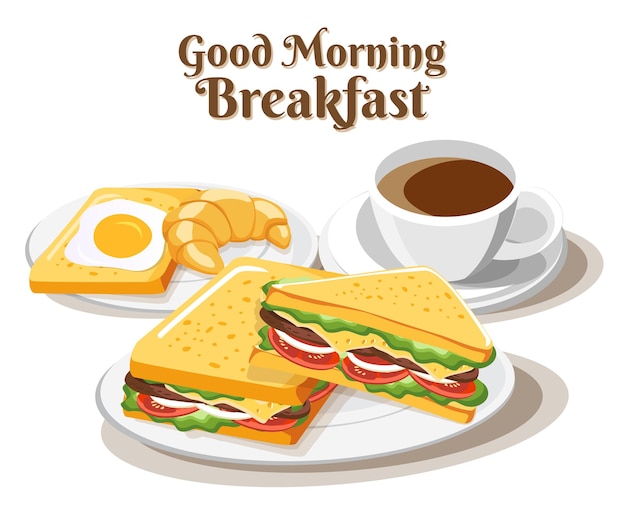 Vector breakfast sandwich set of food on white background,  illustration