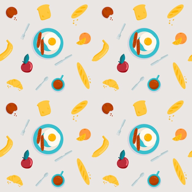 Breakfast seamless pattern with food