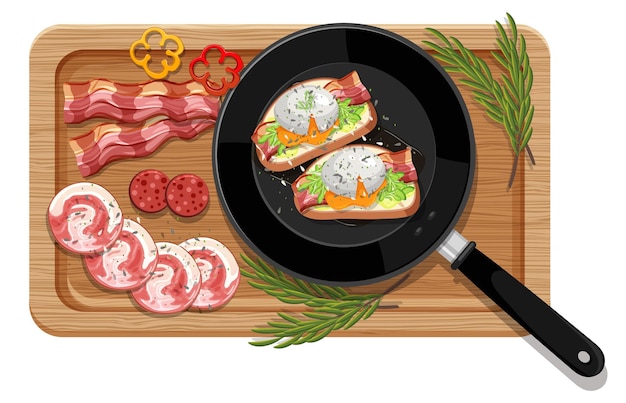 Breakfast set in the pan isolated