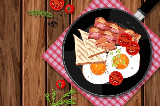 Vector breakfast set in the pan isolated