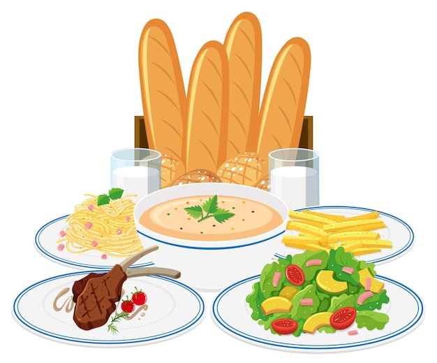 Vector breakfast set on white background