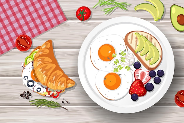 Vector breakfast set with vegetables on the table