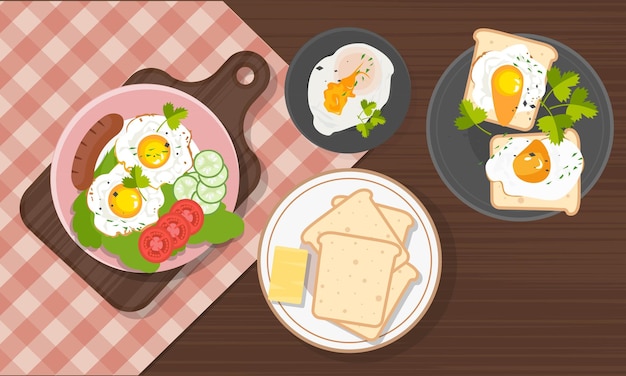 朝食テーブルのベクトル 卵の皿のベクトル 食料のクリパート