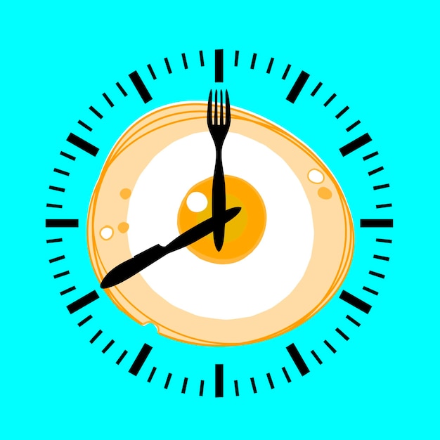 Vector breakfast time a clock with scrambled eggs and cutlery instead of hands