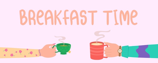 Breakfast time concept with human hands illustration