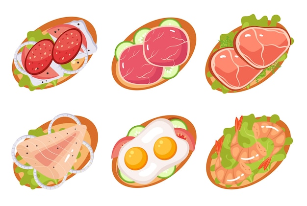 Vector breakfast toast sandwich illustration bread healthy vegan food snack ingredient set