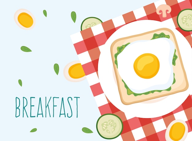 Breakfast toast with egg and cucumbers