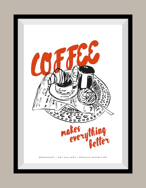 Breakfast vector illustration in a poster frame for modern art gallery