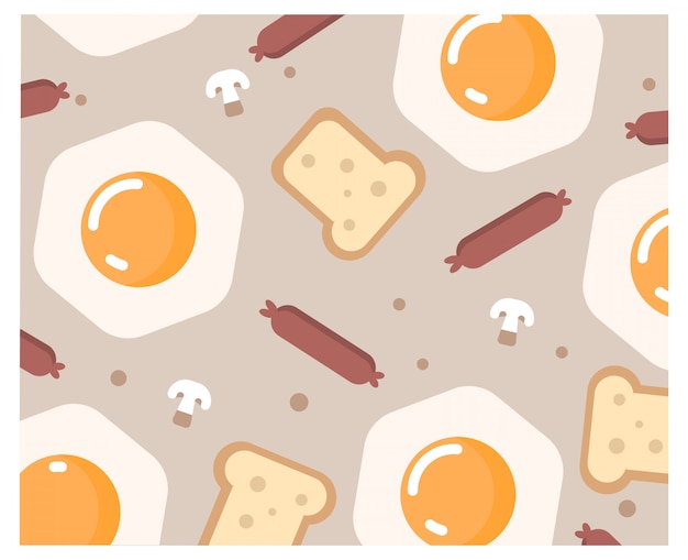 breakfast with bread, mushroom, egg and sausage. breakfast vector illustration