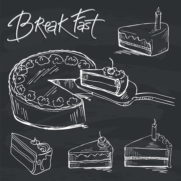 Vector breakfast  with cake