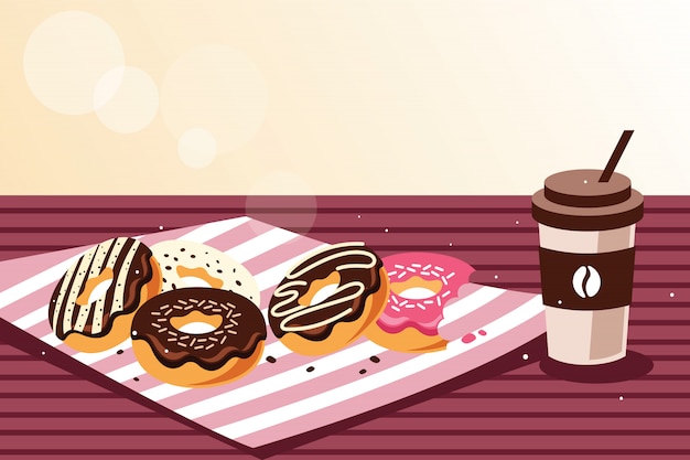 Vector breakfast with donuts and coffee