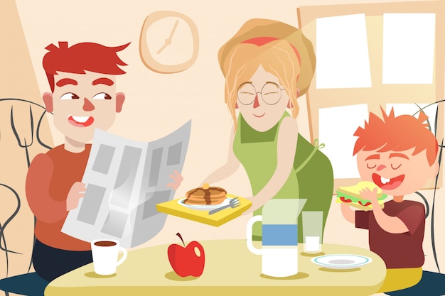 Colazione con illustrazione di famiglia