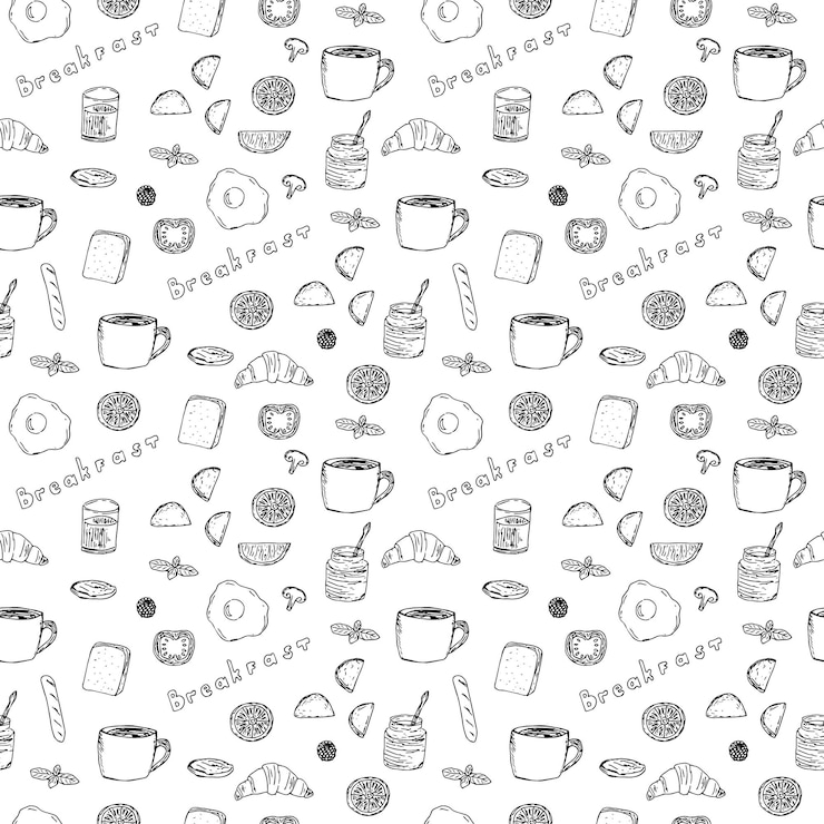 Vector breakfastbreakfast seamless pattern, vector illustration, hand drawing