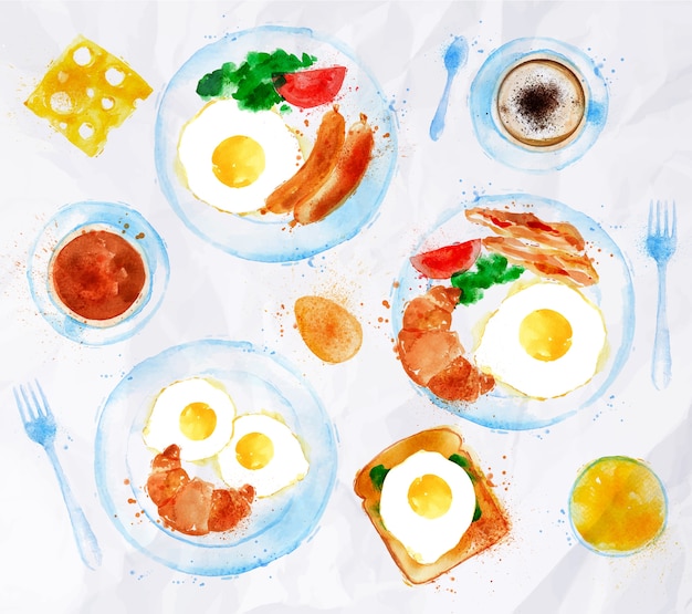 Vector breakfasts set eggs watercolor