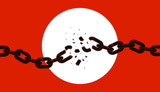 Vector breaking chain freedom and liberty concept vector illustration in poster style, liberation, weak link concept.