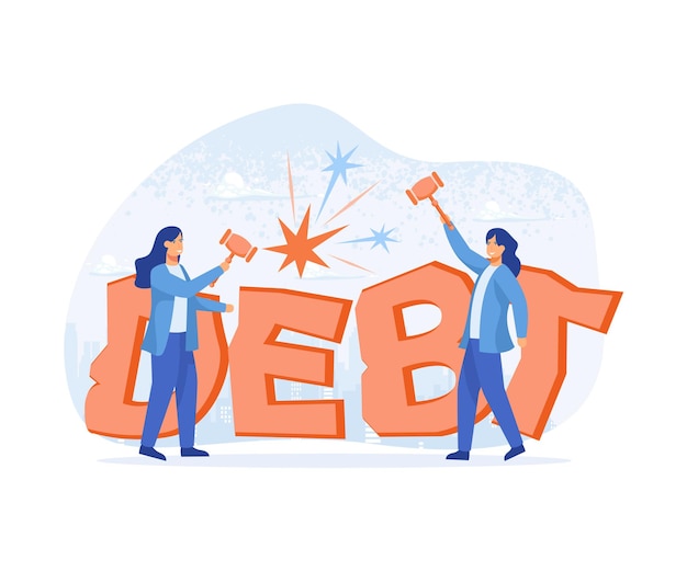 Vector breaking debt destruction of debt debt settlement achievement successful flat modern illustration