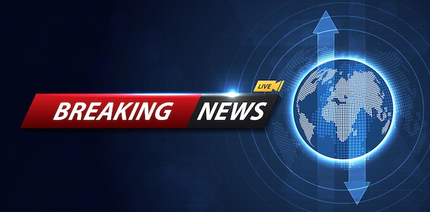 Breaking news background business or technology of world the template breaking news text on dark blue with light effect digital technology TV news show broadcast vector design