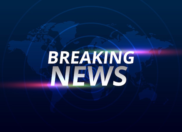 Vector breaking news banner background with world map