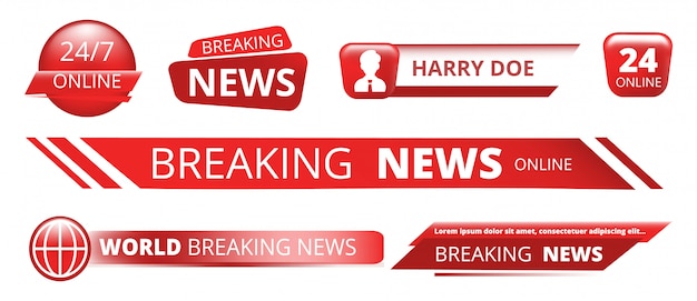 Breaking news banners. Television broadcast header   on white background