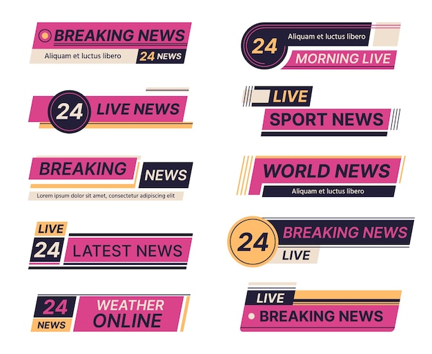 ベクトル 速報ニュース バー ライブ速報ニュース バナー テレビ放送画面記号 スポーツと天気ニュース タイトル フラット ベクトル イラスト セット ニュース バー コレクション