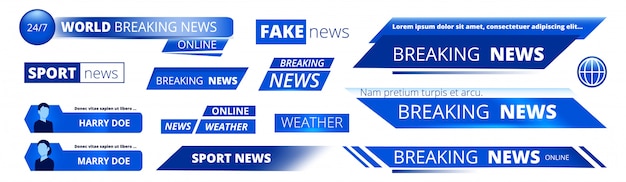 Breaking news. Broadcasting banners tv sport weather video interface graphic