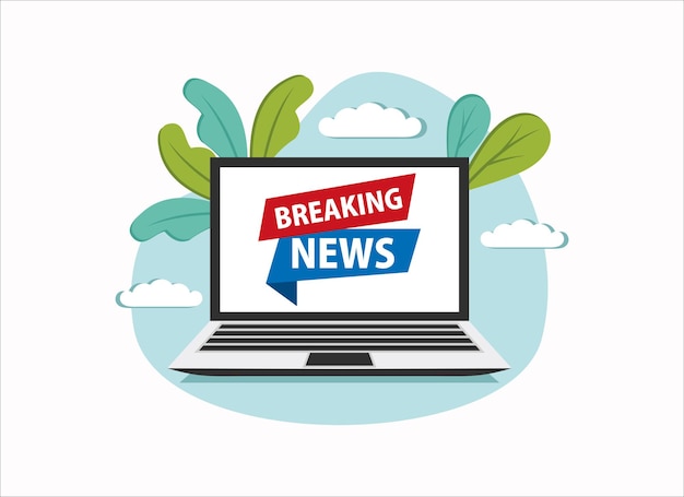 Breaking news Isolated vector icon Sign of main news on laptop screen white background