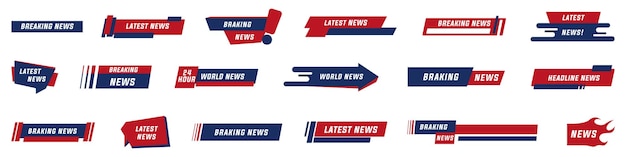 Vector breaking news label collectie set van blauwe en rode breaking news banner tags sticker