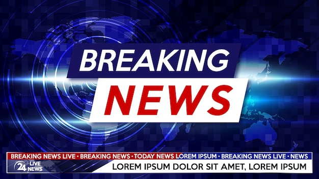 Vector breaking news live on world map background. background screen saver on breaking news.