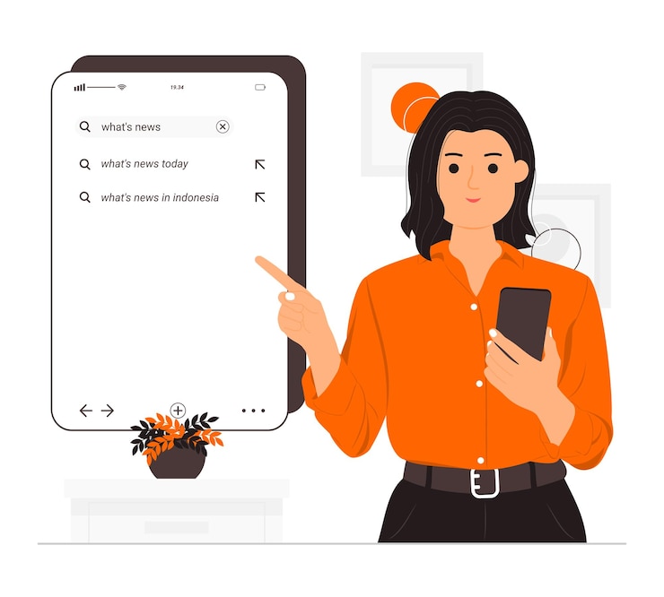 Vector breaking news search concept illustration