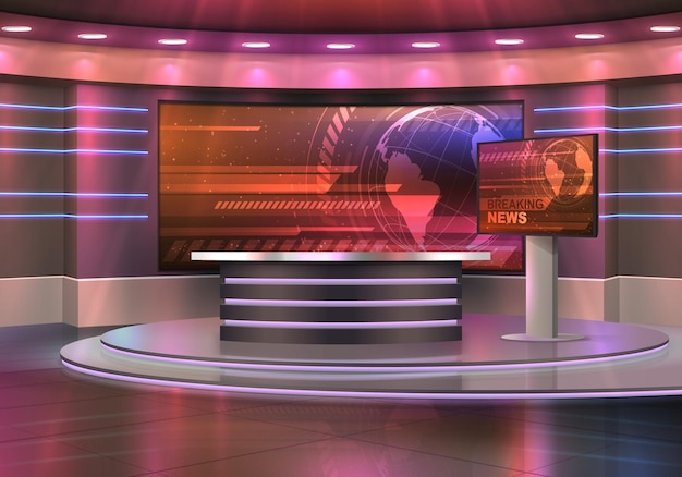 Vector breaking news television studio realistic interior