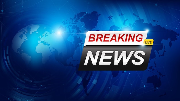 Breaking news template with 3d red and blue badge, Breaking news text on dark blue with earth and world map background