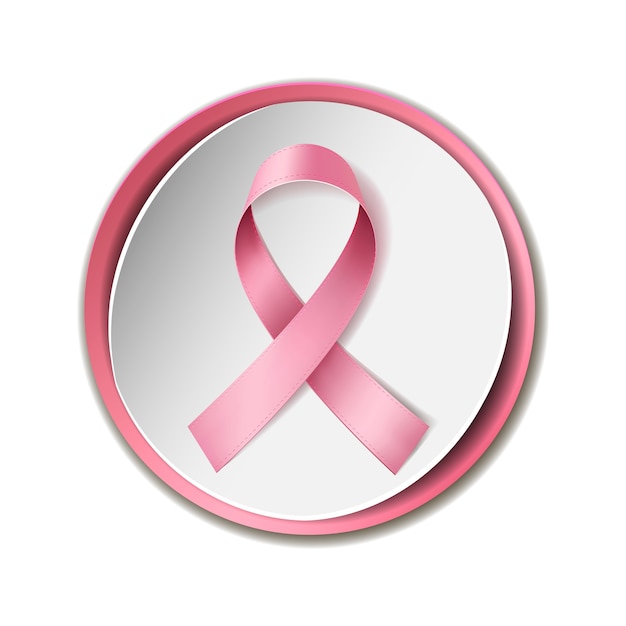 Breast cancer awareness concept with text and realistic pink ribbon.  illustration