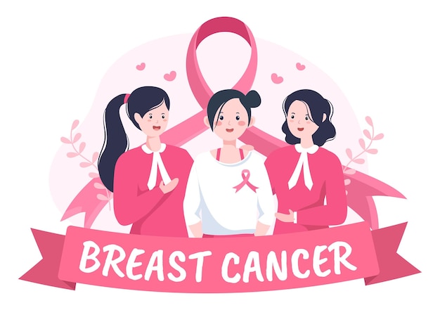 Breast Cancer Awareness Month Achtergrond Cartoon afbeelding met lint roze