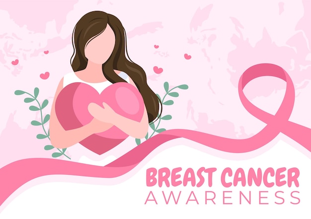 Breast Cancer Awareness Month Background Cartoon Illustration with Ribbon Pink