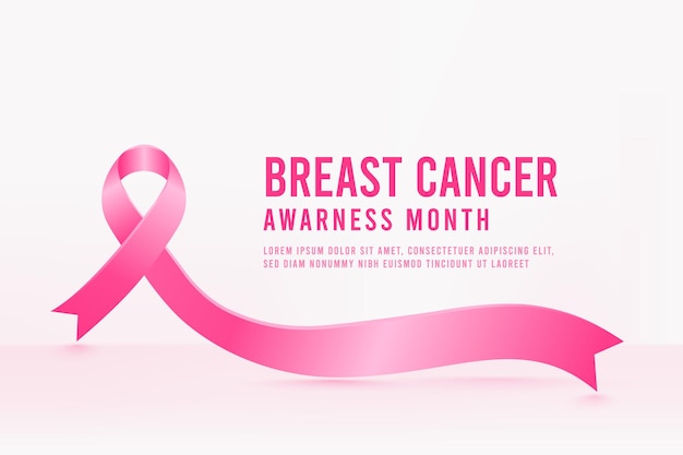 Disegno di sfondo del mese di consapevolezza del cancro al seno con nastro di seta rosa realistico