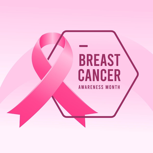 Breast cancer awareness month background design with realistic pink silk ribbon