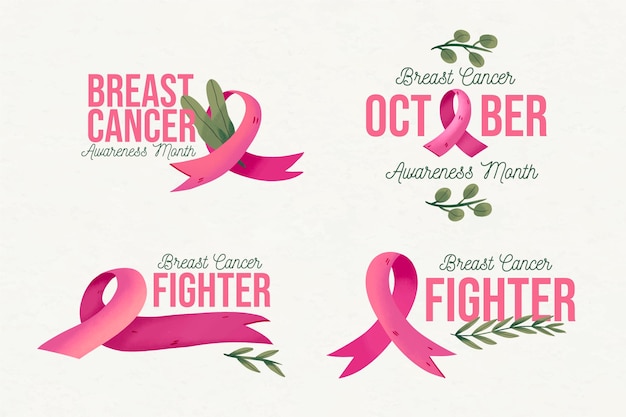 Коллекция значков месяца осведомленности о раке груди