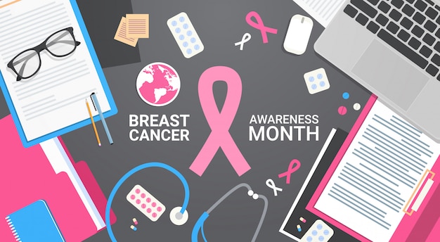 Vector breast cancer awareness month banner disease prevention poster
