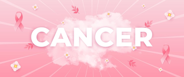 Breast Cancer Awareness Month banner met roze lint bloem en cloud elementen