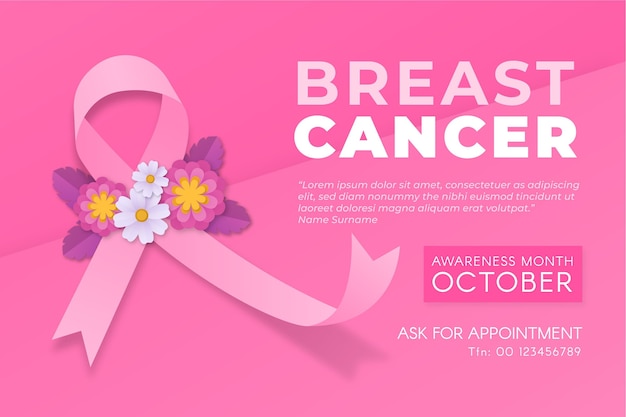 Breast cancer awareness month banner with flowers