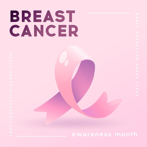 Vector breast cancer awareness month banner with pink ribbon