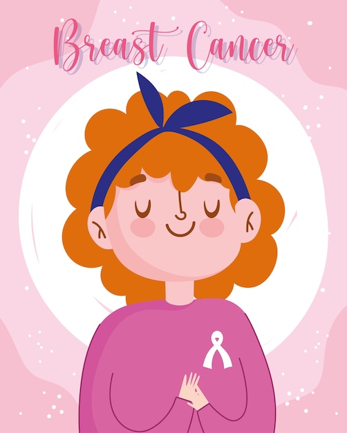 Vector breast cancer awareness month cartoon cute woman portrait