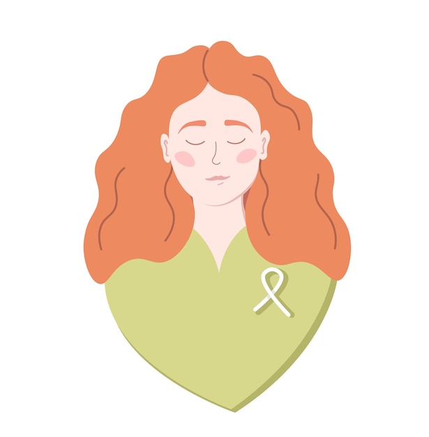 Breast cancer awareness month concept World Cancer Day in October Cute redhead woman with support