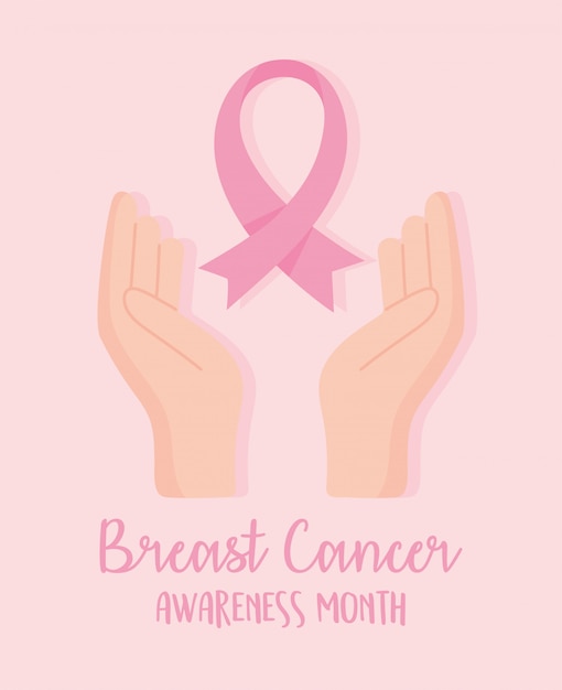 Breast cancer awareness month hands ribbon vector design and illustration