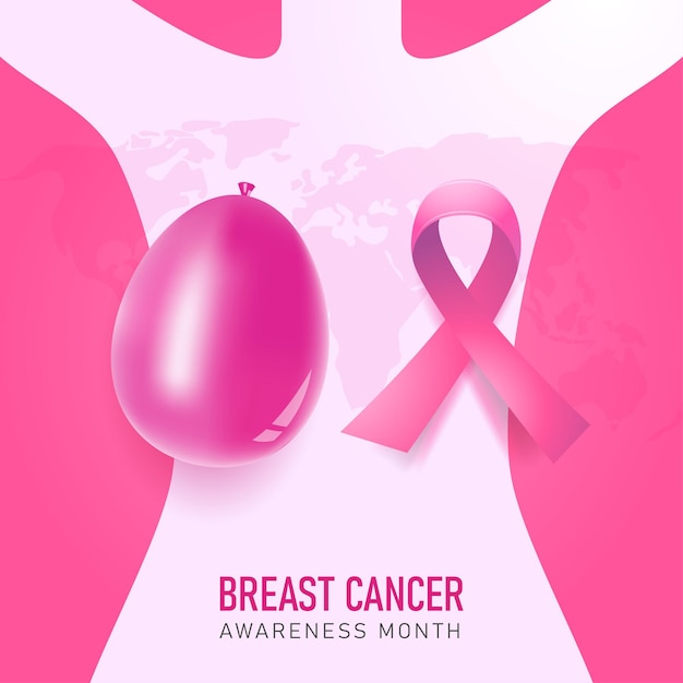 Vettore illustrazione del mese della sensibilizzazione sul cancro al seno con palloncino