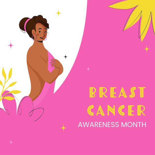 유방암 인식의 달 10월 젊은 여성은 핑크 리본을 착용하고 텍스트를 위한 유방암 인식 기호 및 공간