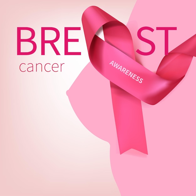 Breast cancer awareness month poster background concept design Realistic pink bow ribbon vector illustration template