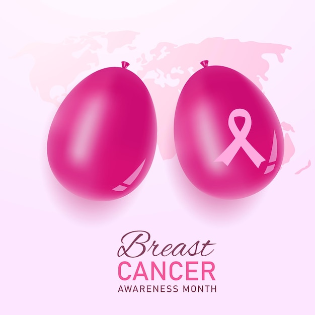 Vector breast cancer awareness month posterontwerp met ballonnen