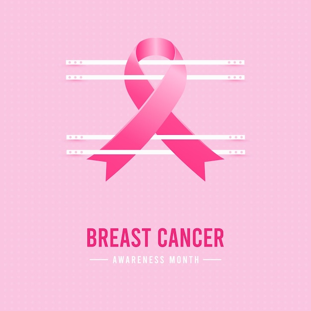 Breast cancer awareness month social media banner background design with realistic pink silk ribbon