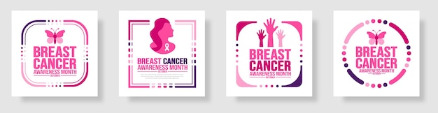 乳がん意識月 - ソーシャルメディアの掲示板のテンプレートセット10月に祝われます